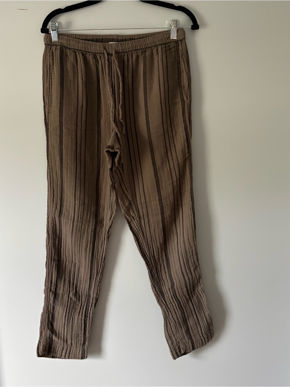 100% cotton Brown Striped Casual Drawstring Pants